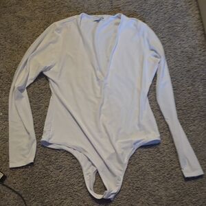 White Long Sleeve V-Neck Bodysuit